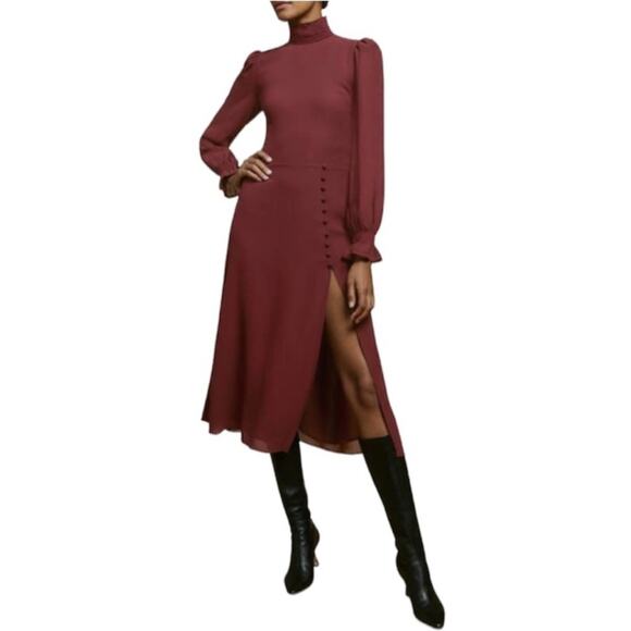 Reformation Stevi Midi Dress Plum Claret Crepe Slit-Leg Cocktail Party Size 6 - Picture 13 of 13
